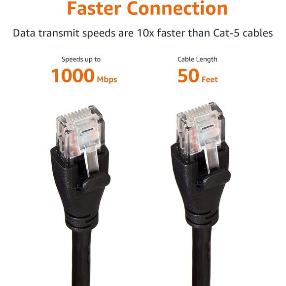 Amazon Basics Cat 6 Gigabit Ethernet Patch Black Cable RJ45 1000Mhz Copper 50 Ft - Picture 3 of 6